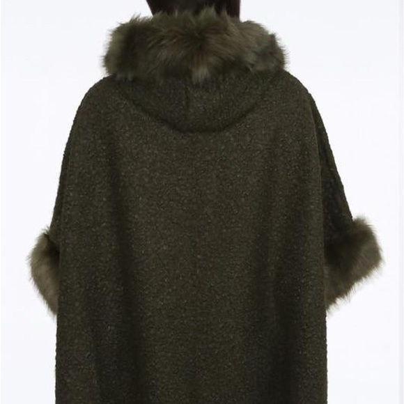 Brand new free size Khaki Borg Cape With Faux Fur Trim - Picture 3 of 9